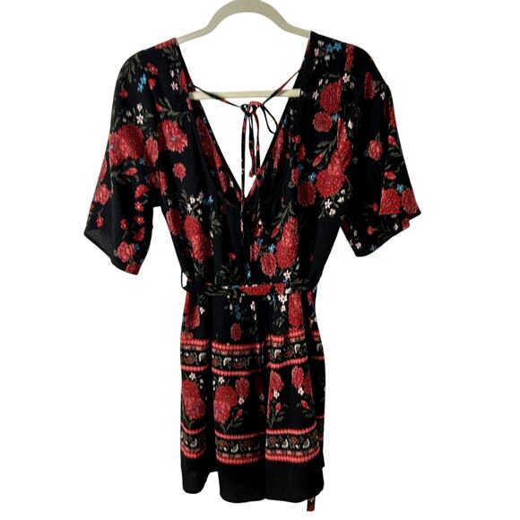 Nordstrom Row A Bohemian Print Romper Womens Size X Large XL Black Red Floral - Picture 2 of 4